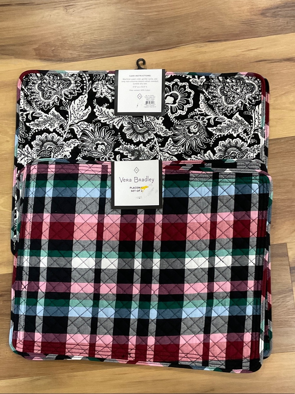 Vera Bradley Plaid Quilted Placemats in Pink, Black & Green